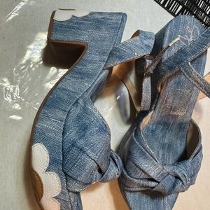 Stylish Denim Blue Heels with Bow Accent